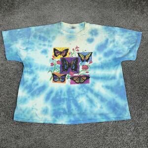 Vintage Butterfly Shirt Mens XL Blue Tie Dye Nature Graphic Tee Top Flowers Y2K
